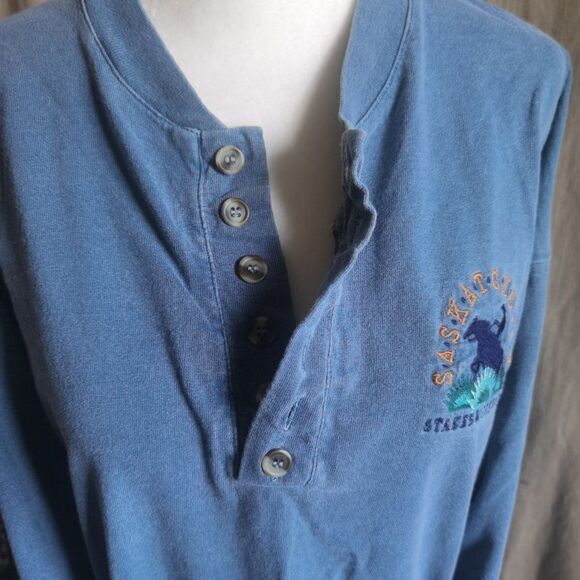 Vintage 1/4 button soft Cotton Crewneck Shirt Ranch embroidery Logo Worn Faded - Picture 3 of 8